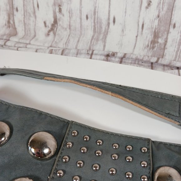 Hananel Gunmetal Gray Silver Studded Shoulder Bag Purse - Picture 3 of 8